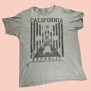 Raw Uncut California Republic Bear Graphic Tee Gray Mens Large Y2K Shirt READ